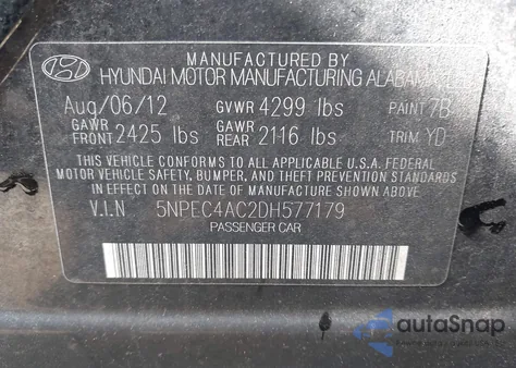 2013 Hyundai Sonata Limited from USA, damaged, VIN 5NPEC4AC2DH577179